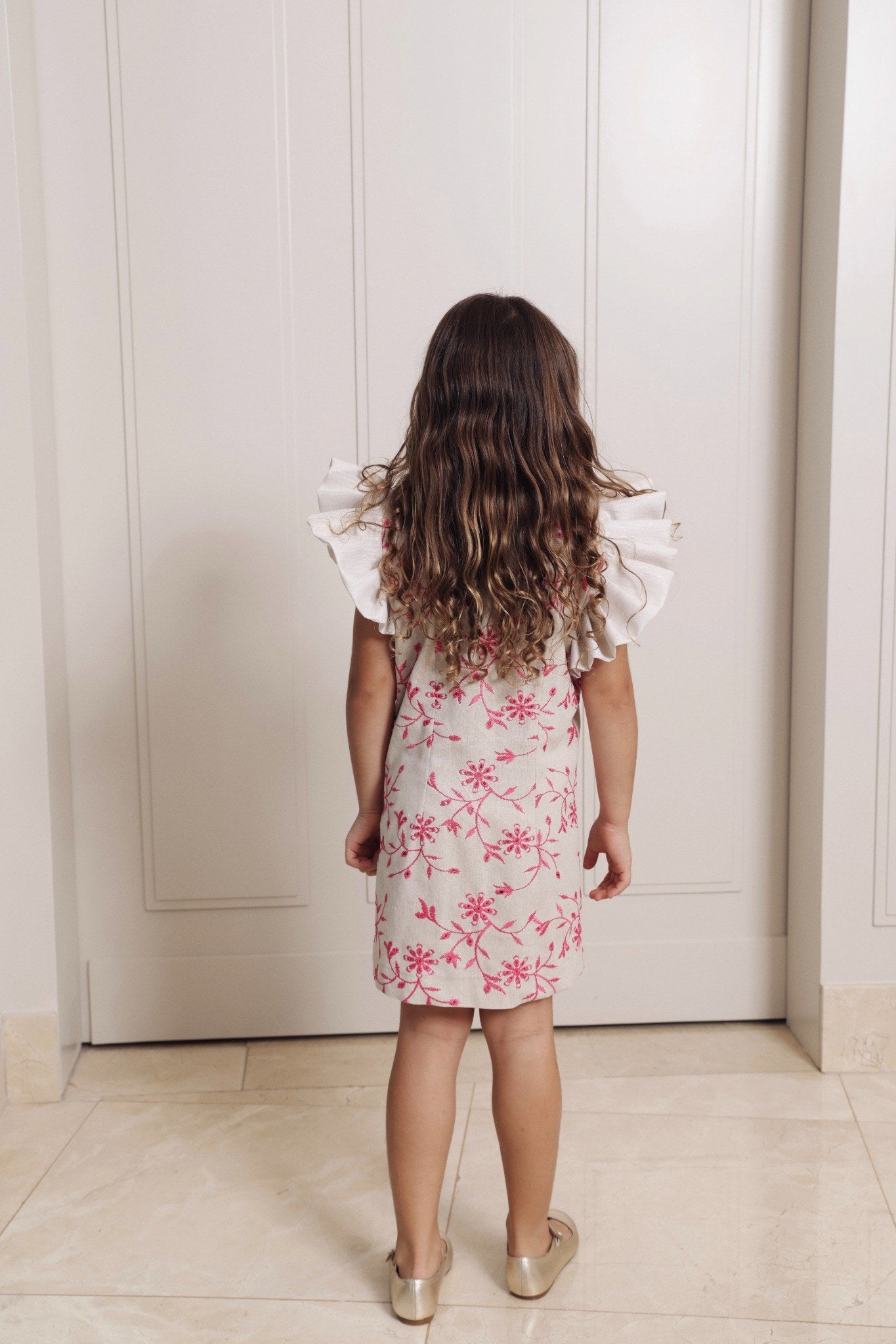Girls- Hoja Dress Pink Embroidery