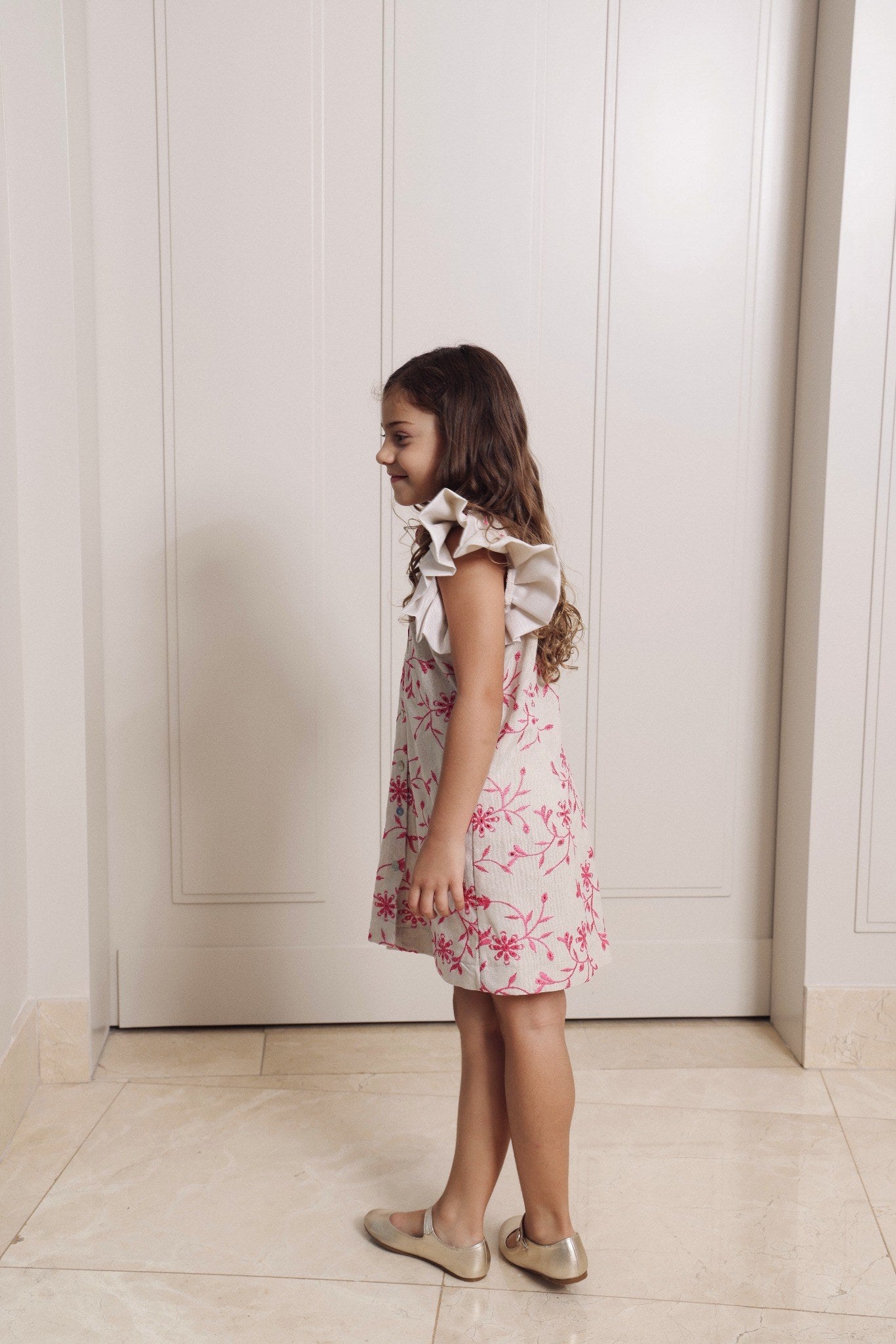 Girls- Hoja Dress Pink Embroidery