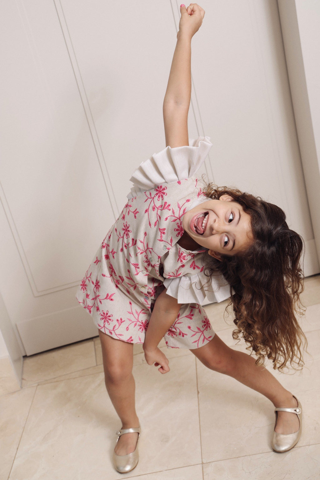 Girls- Hoja Dress Pink Embroidery